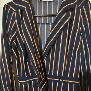 ASTR The Label Striped V-Neck Wide Leg Pantsuit Jumpsuit Navy Orange Size small